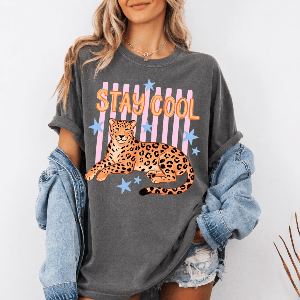 Stay Cool Leopard Comfort Colors T-Shirt – Cute Summer Vacation Gift for Women and Girls, Preppy Summer - detail view